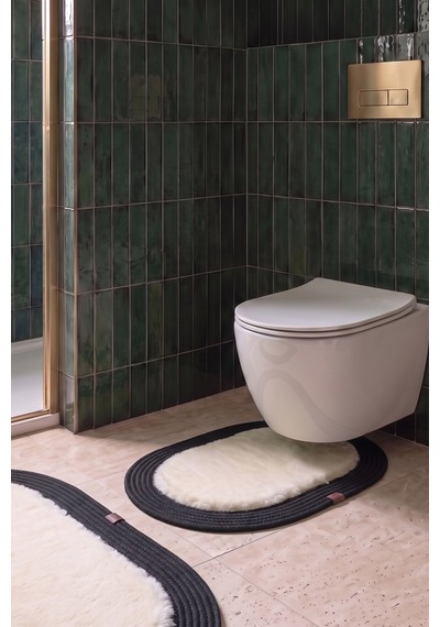 Banyo Paspası Takımı 60x100+40x60 Cm Düz Bej & Siyah Bej - Siyah