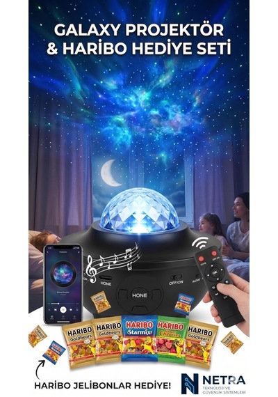 Doğum Günü Özel Gün Galaksi Gece Lambası 21 Işık Gösterisi + Haribo Jelibonlu Hediye Seti -
