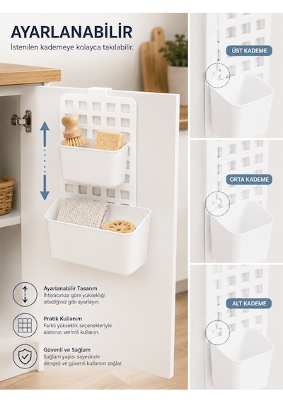 Beylini Seviye Ayarlanabilir 2li Organizer Dolap İçi Askılı 1 Geniş 1 Dar Düzenleyici Pratik Çok Amaçlı Mutfak Beyaz