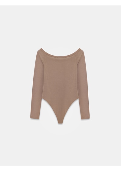 Dilvin 32661 Düğme Detaylı Bodysuit-vizon Vizon