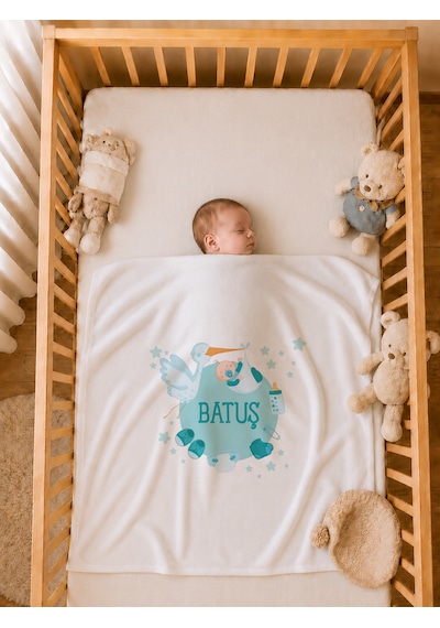 Pia Baby İsme Özel Erkek Bebek 4 Parça Tulum Seti %100 Pamuk Organik Baskılı Battaniyeli 2027bt0x Krem