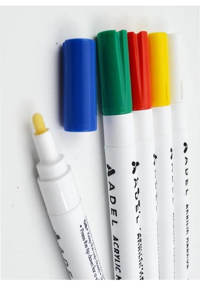 Akrilik Markör Seti 5 Renk 1 Paket 2 Mm Yuvarlak Uçlu Akrilik Marker Keçe Uçlu Seramik Ahşap Kumaş Tuval Taş Her Yüzeye