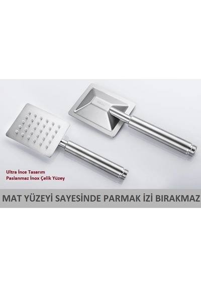 Sart Dikdörtgen El Duş Seti Başlığı Tasarruflu Paslanmaz Mat Inox Krom