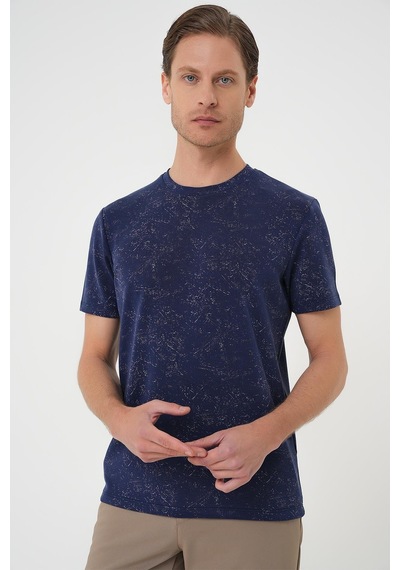 Efor Comfort Fit Bisiklet Yaka Batik Görünmlü Kısa Kol Casual Lacivert Tişört Ts 905 Lacivert