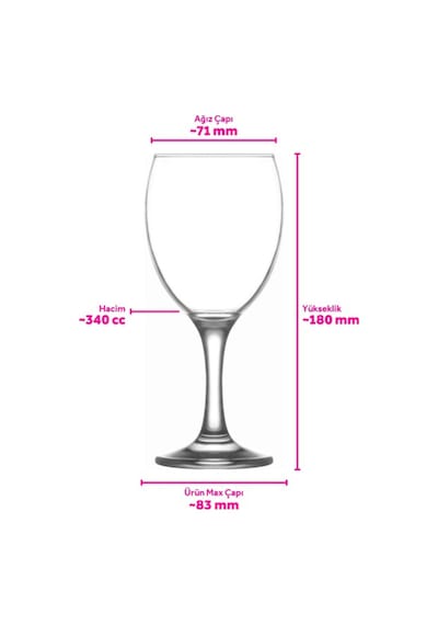 Lav Empire Cam Kırmızı Şarap Kadehi 6'lı 340 ml Ayaklı (Meşrubat Bardağı)