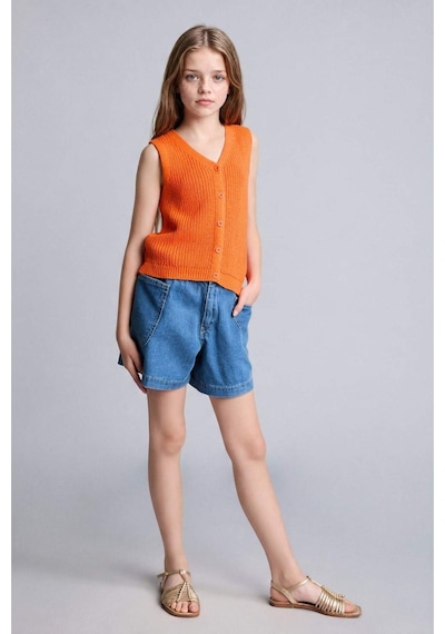 Defacto Regular Fit V Yaka Triko Yelek Kız Çocuk H8408a826hsog475 Turuncu-og475