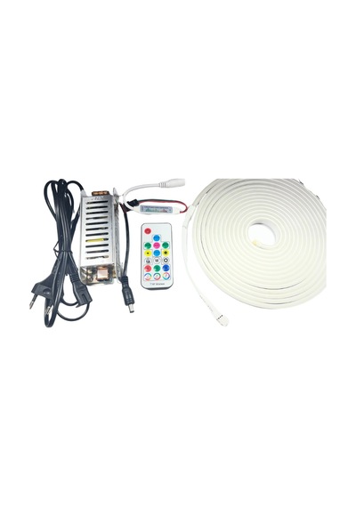 Müzik Modlu Rf Kontrollü 6x12mm Esnek Pixel Rgb Neon Şerit Led Set 5 Metre Adaptörlü Set