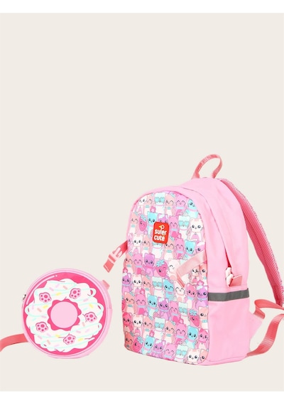 Supercute Two İn One Sırt Çantası - Pink Cat - Pembe