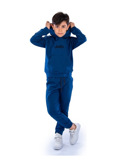 Mnk Baby & Kids Adventure Nakış Kanguru Cepli Kapüşonlu Çocuk Eşofman Mnk10072 Lacivert