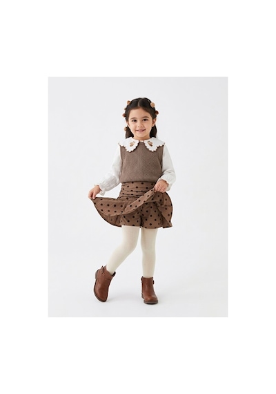 Ministok Little Squirrel Kız ^lü Takım Şort Etek Gömlek Süveter Kahverengi