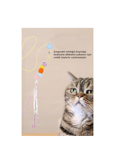 Patibon Tırtıl Kedi Oyuncağı, Kendinden Yapışkanlı, Zilli, Elastik İpli, Asılı Kedi Oyuncağı
