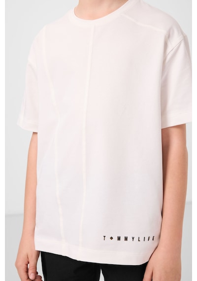 Tommylife Ekru Pamuklu Yumuşak Dokulu Oversize Basic Erkek Çocuk T-shirt - 11297 Ekru