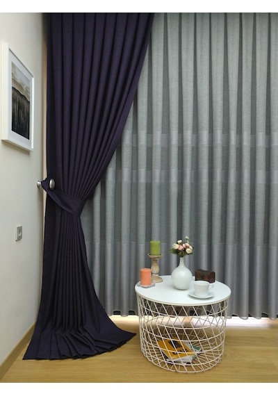 Evdepo Home Keten Mor Fon Perde Tek Kanat Mor
