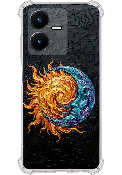 Vivo Y22 İle Uyumlu Köşe Korumalı Kılıf Metamorfoz Kozmik Dans Tasarımlı Uv Baskılı Şeffaf