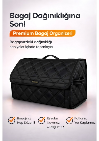 Bagaj Çantası Oto Bagaj Organizer Çift Kat Deri Su Geçirmez Kaymaz Katlanır - Siyah