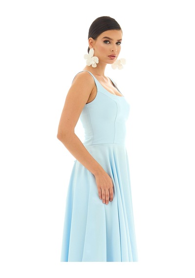 Carmen Kadın Sırt Dekolteli Midi Saten Abiye Elbise 58131 Mavi Mavi