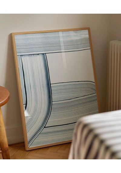 Çerçevesiz Poster Soyut Mavi Çizgiler Minimalist