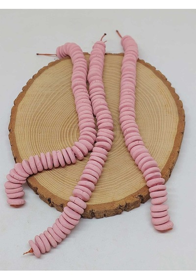 Pembe Pigmentli Yassı Mat Seramik Boncuk Dizi 10-12mm/23cm 54196 Çok REnkli