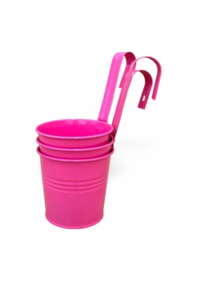 Askılı Balkon Saksı Seti, 3 Adet, Metal, Şeker Pembe 1,5lt 001