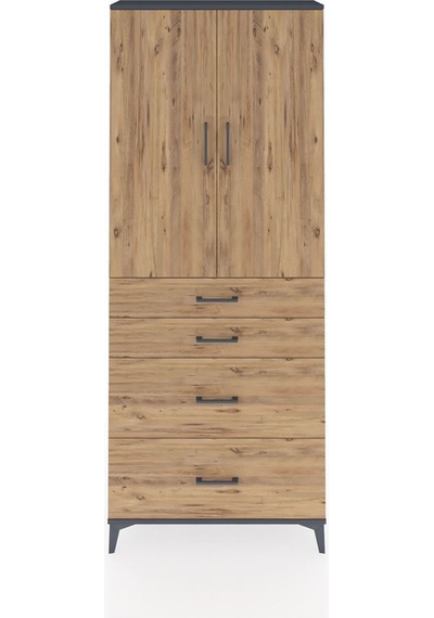 Arges Dolap 3 Raflı Tek Çekmeceli 2 Kapaklı 88x30x221 Çam-çam Antrasit