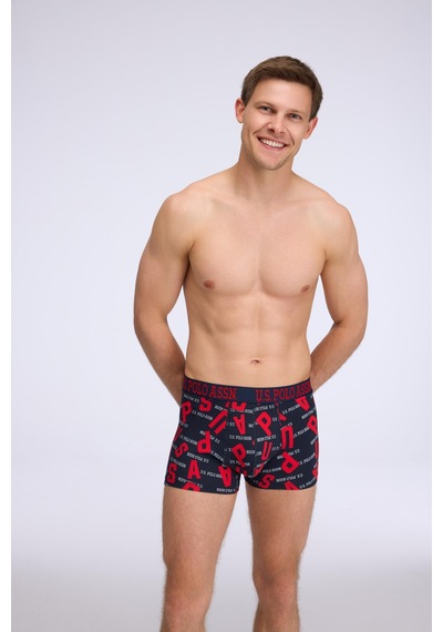 U.S. Polo Assn. Erkek Lacivert - Kırmızı - Baskılı 3 Lü Boxer Lacivert
