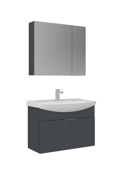 Orka Purus 80 Cm Mat Antrasit Ayna Dolaplı Banyo Dolabı Takım Asma Antrasit