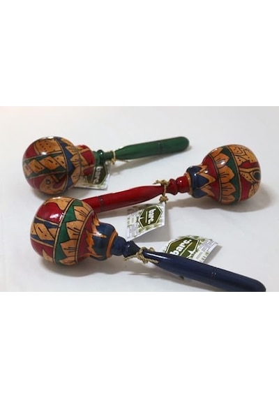 Ahşap Maracas Büyük Yuvarlak Uzak Doğu Müzik Aleti, Mahoni Ağacı, 27 Cm X 8 Cm, Endonezya Bali El Yapımı Açık Gri