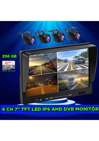 7 İnç Dvr Monitör Ve 4 Adet 170 Derece Açılı Kamera Seti 12 Volt