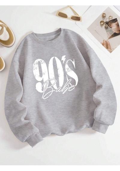 Startmore Gri Unisex Erkek/kadın 90's Özel Renkli Oversize Bisiklet Yaka Pamuklu
