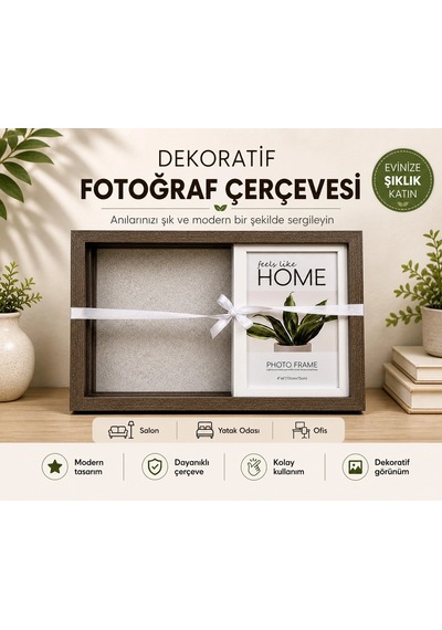 Pionny 2 Fotoğraflı Orta Boy Sürgülü Dekoratif Ahşap Çerçeve 10x15 Cm Koyu Kahve