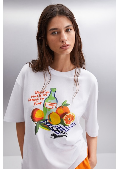 Grımelange Nıtza Kadın %100 Pamuk Oversize Bisiklet Yaka Beyaz T-shirt Grımelange Nıtza Kadın %100 Pamuk Oversize Bisiklet Yaka Beyaz T-shirt
