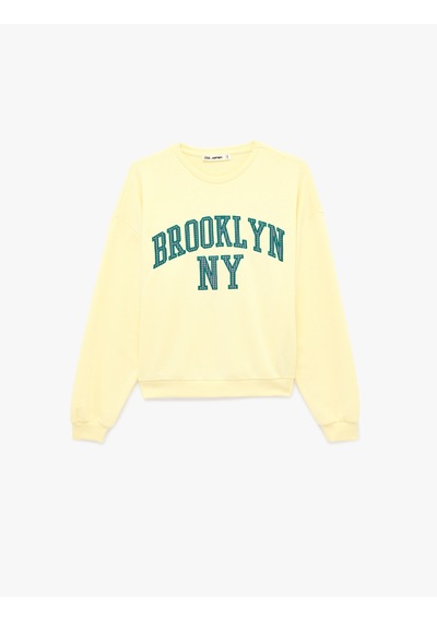 Koton Uzun Kollu Bisiklet Yaka Nakışlı Oversize Sweatshirt Sarı 6sal10415ık Sarı