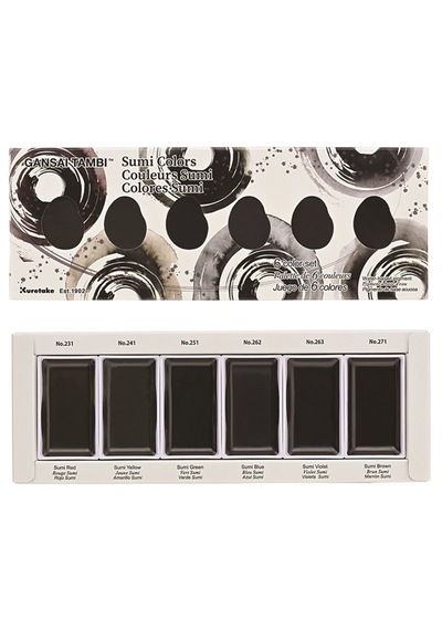 Zig Kuretake Gansai Tambi Tablet Sulu Boya Seti Sumi Colors 6 Ren
