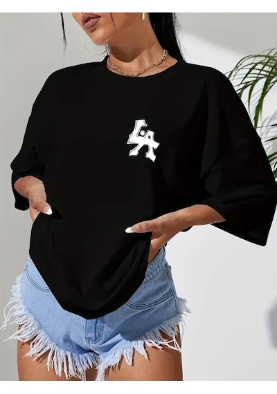 Flood Of Style Kadın Siyah Logo La Baskılı Oversize