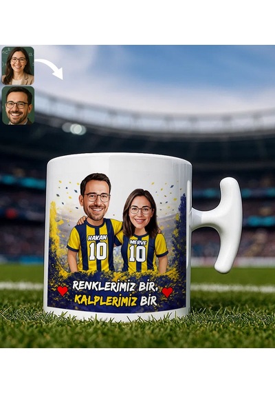 Bk Gift Kişiye Özel İsimli Sarı-lacivert Sevgili Karikatürlü Hammer Kupa Bardak İsim Ve Forma Numaralı Taraftar Kupa, Doğum Günü Hediyesi Kobitmeyen Çok Renkli