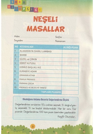 1. Sınıf Okuma Seti Neşeli Masallar 10 Kitap + Soru Kitapçığı ...