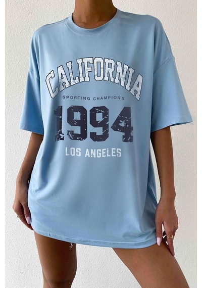 Uyguntarz Unisex California Baskılı Oversize Tshirt Bebe Mavisi