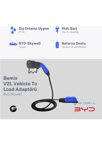 Bemis V2l Vehicle To Load Elektrikli Araç Uyumlu 2 Li Priz Uzatma Adaptörü 3 Metre Byd / Skywell 3.5 KW