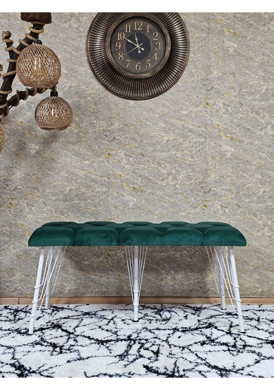 Zafir Metal Beyaz Tel Ayaklı 100 Cm Puf Bench - Puf - Bench - Oturak - Mutfak Oturağı - Antre Oturağı Yeşil