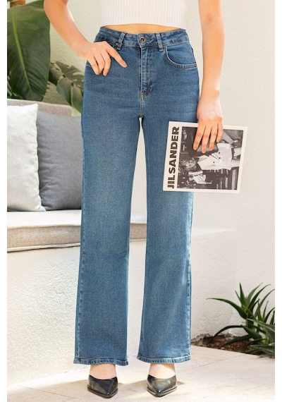 Açık Mavi Kadın Wide Leg Jean Yüksek Bel Likralı Esnek Kot Pantolon Jessica-açmavi 001
