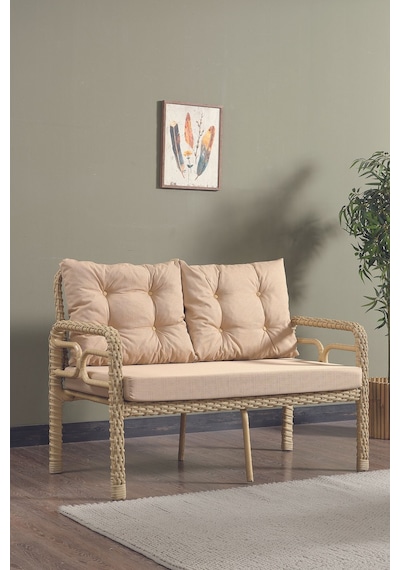 Rio Rattan Bahçe Balkon Oturma Takımı 2+1+1+camlı Masa Cappuccino Cappuccino