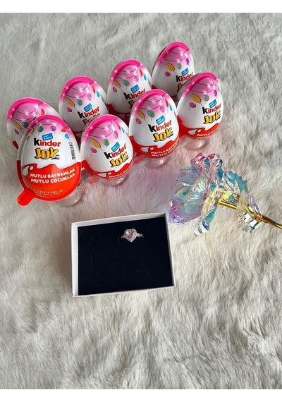 8 Li Kinder Süpriz Yumurta İçinden Çıkan Kalpli Yüzük
