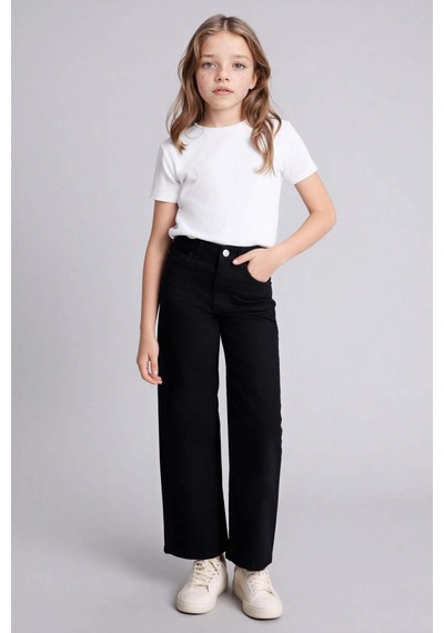 Defacto 90s Wıde Leg İspanyol Paça Gabardin Pantolon Kız Çocuk G0603a826spbk27 Siyah-bk27