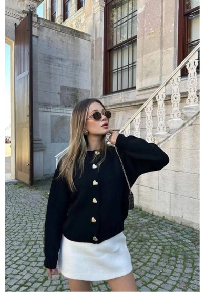 Sayzen Your Shine Sayzen Kalpli Düğme Basic Hirka Sy-kalp01 Siyah