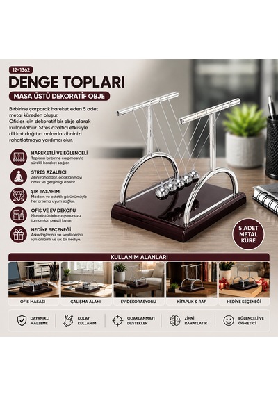 Balance Balls Büyük Newton - Metal Denge Topları Masa Üstü 5250