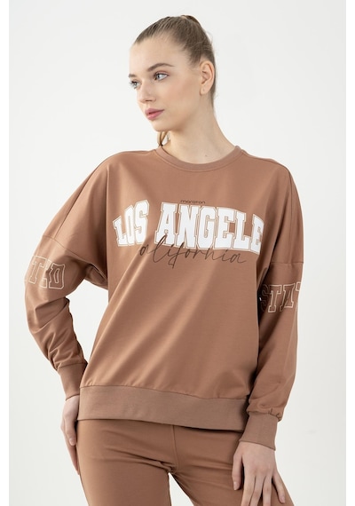 Maraton Sportswear Oversize Kadın Bisiklet Yaka Uzun Kol Basic Mantar Sweatshirt 22168-mantar