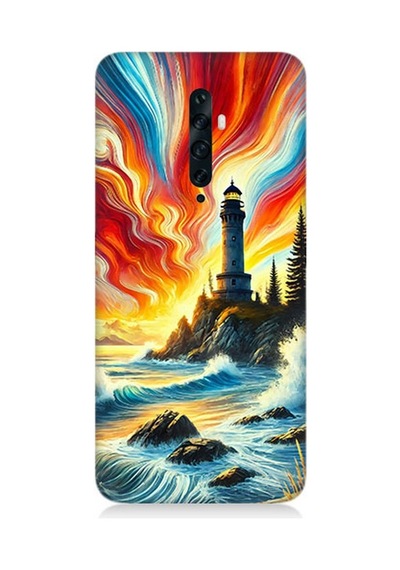 Oppo Reno 2z Uyumlu Alevli Fener Kayalık Yalnızlığı Desenli Silikon Kılıf Çok Renkli