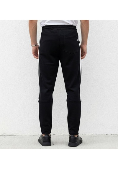 Plus Scorpion Erkek Slim Fit Pamuklu Eşofman Altı Yan Şerit Detaylı Günlük Siyah