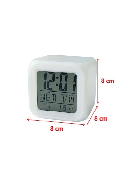 Renk Değiştiren Led Dijital Masa Saati Alarm, Termometre Ve Takvim Özellikli Akıllı Saat Beyaz