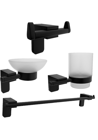 Siyah Lux 4 Lü Banyo Seti Uzun Havluluk,fırçalık,sabunluk,askılık Mat Siyah
